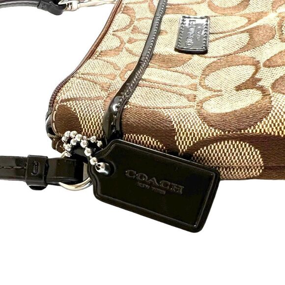 Coach Brown Tan Jacquard Canvas Monogrammed Signature Cs Zip Wristlet No F51685 - Picture 4 of 9